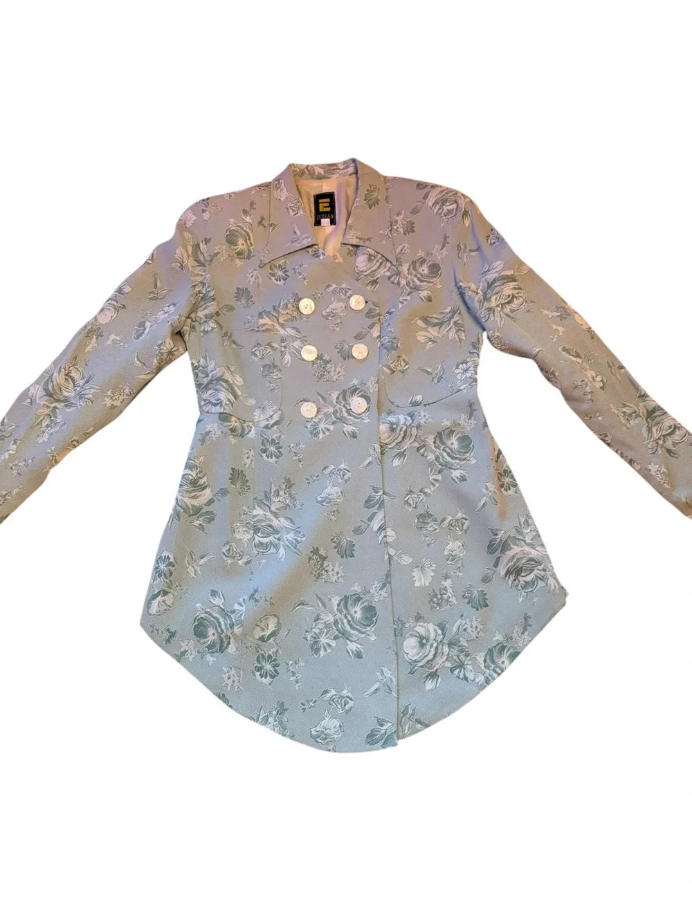 Floral Jacquard Double-Breasted Blazer/Coat- Light green - Picture 2 of 12
